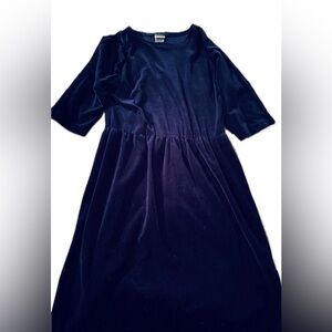 Vintage Finnish Suomi velvet indigo sapphire midi dress made by Suomen Trikoo